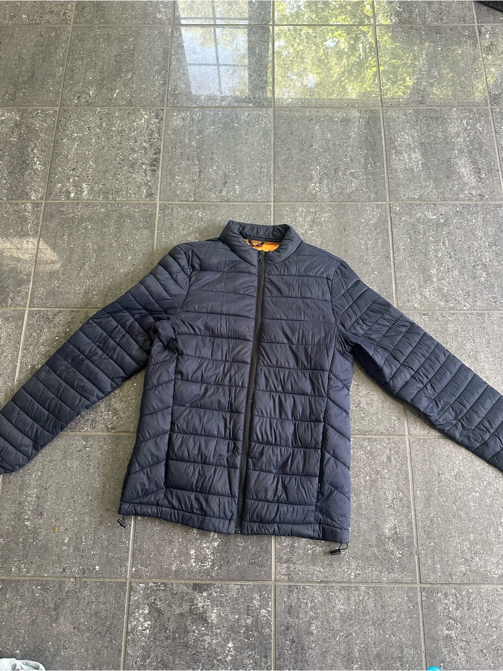 Bershka Men's Quilted Puffer Jacket - Dark Blue